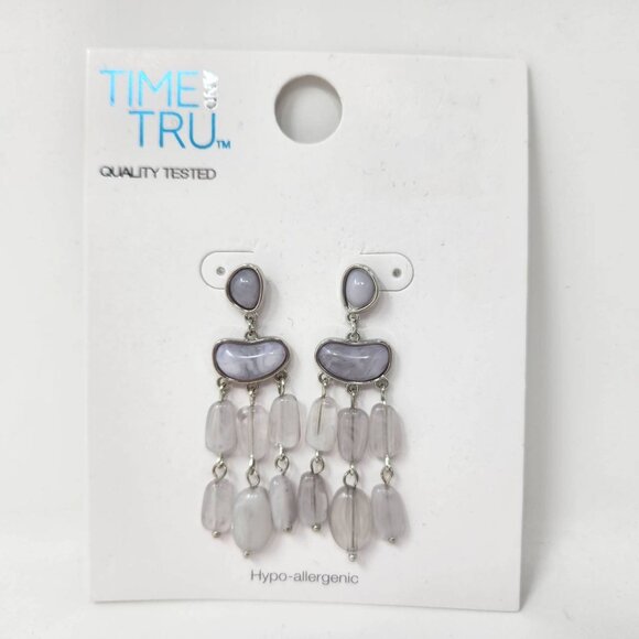 Time And Tru Hypo-Allergenic Dangling Earrings With Gray Beads - Picture 1 of 6